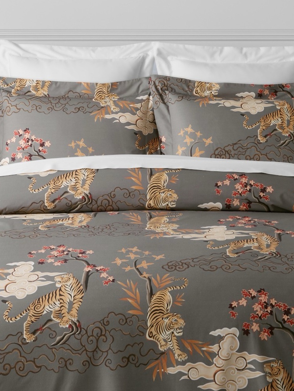 Williams Sonoma Kalden Tiger Print Set - Elegant King Duvet 3 Euro Shams Bedding